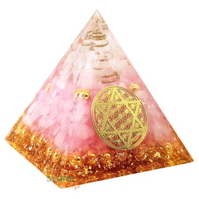 Pyramide orgonite Quartz rose Fleur de Vie Hexagramme
