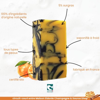 Savon BIO marbré Orange & Cannelle - Maison Sidonie Champagne