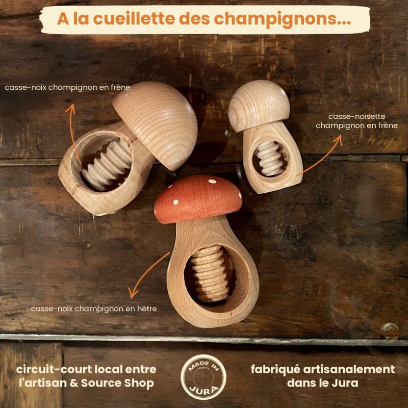 Casse-noix à vis Champignon en bois de hêtre du Jura