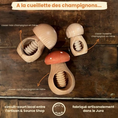 Casse-noix à vis Champignon en bois de frêne du Jura