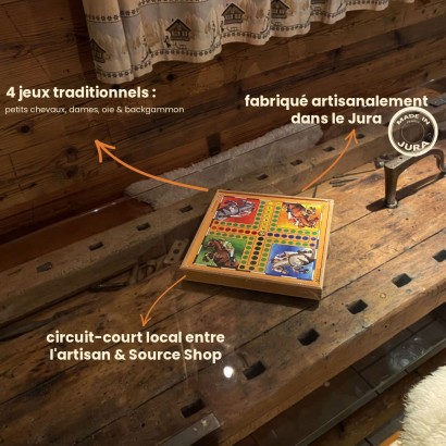 Coffret 4 jeux de société traditionnels en bois du Jura