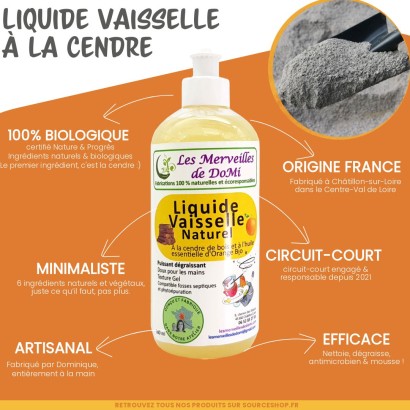 Liquide vaisselle à la cendre & Orange douce BIO - consigne - Les Merveilles de DoMi