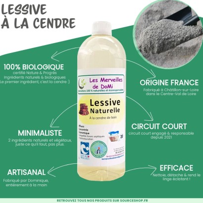 Lessive artisanale à la cendre BIO - sans huiles essentielles - 1L - Les Merveilles de DoMi