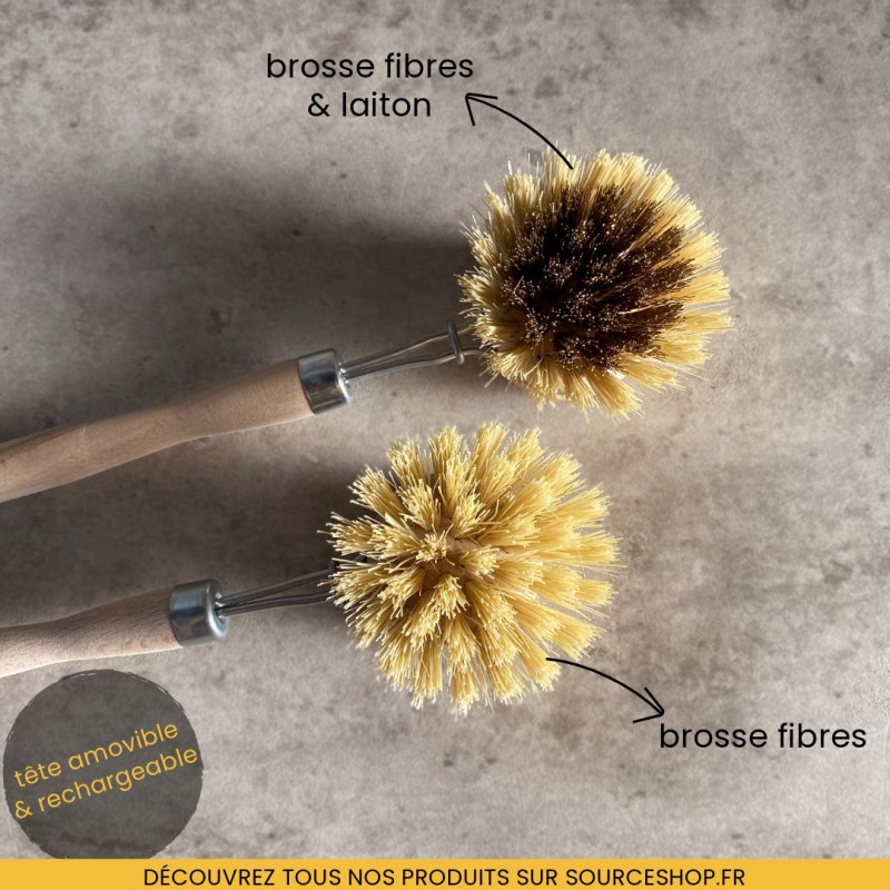 Brosse vaisselle laiton en bois - tête interchangeable - La Droguerie Ecologique