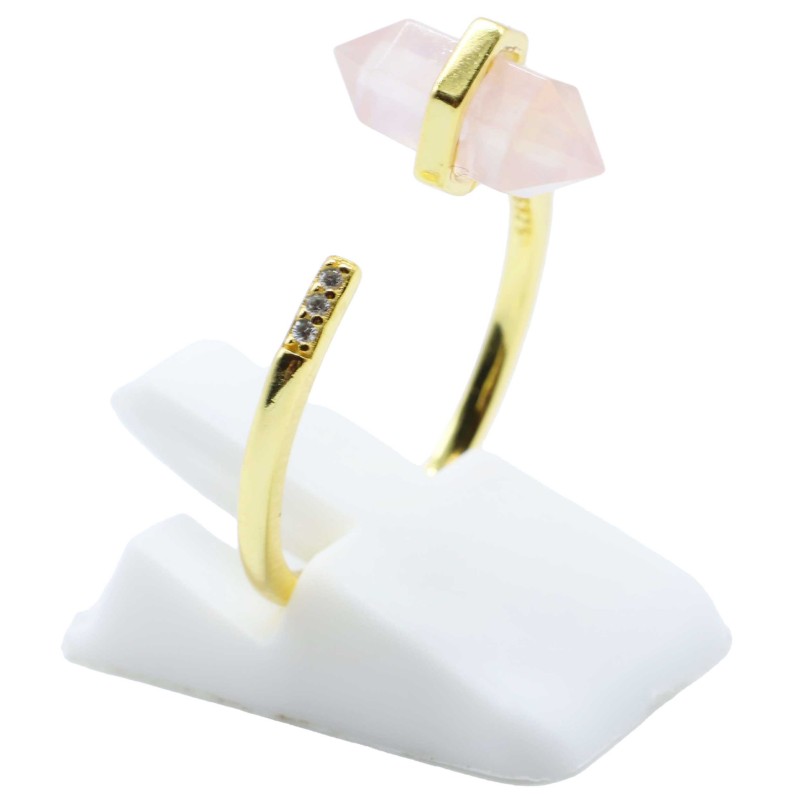 Bague Quartz Rose en Argent 925 - Réglable