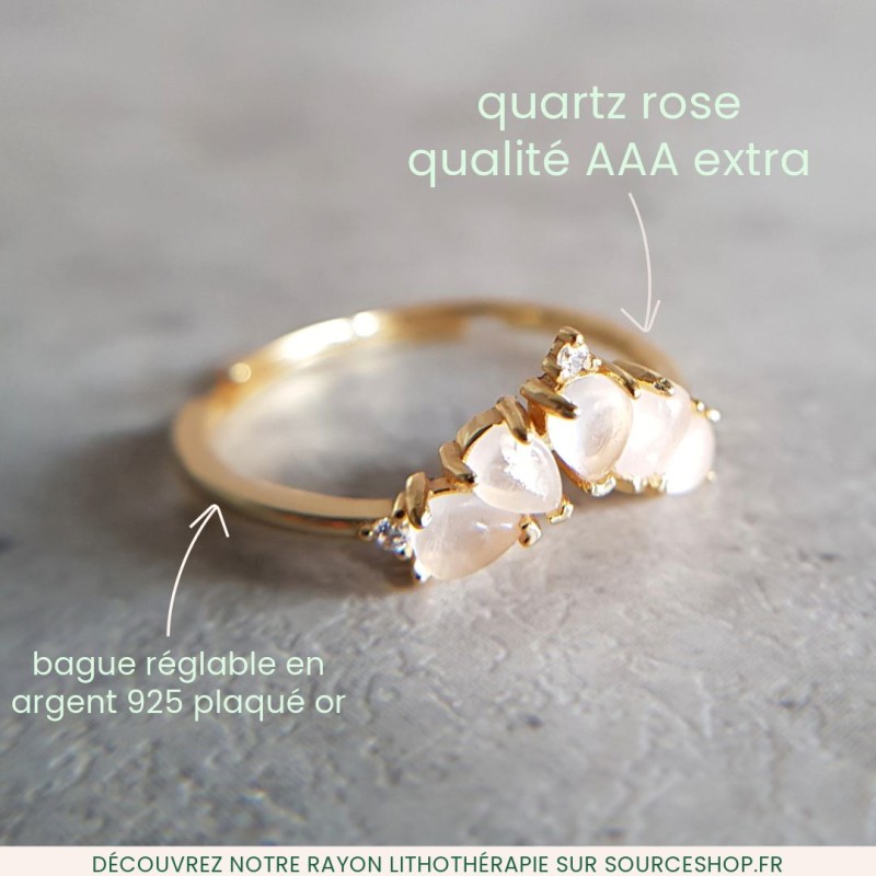 Bague Quartz rose en Argent 925 - Réglable