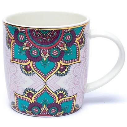 Mug à infusion en porcelaine Mandala turquoise + filtre en inox