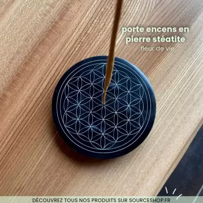 Porte encens rond en pierre stéatite - Fleur de vie
