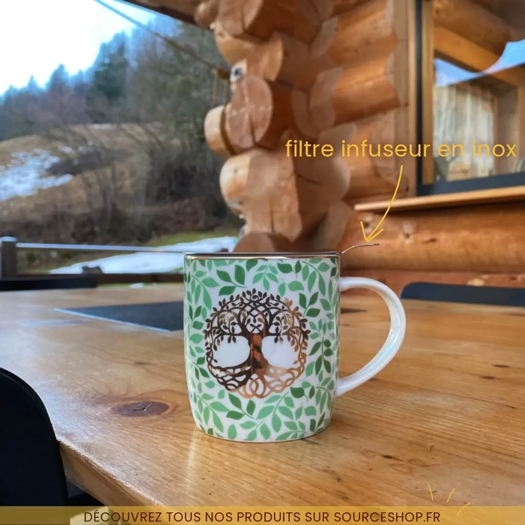 Mug à infusion en porcelaine Arbre de Vie + filtre en inox