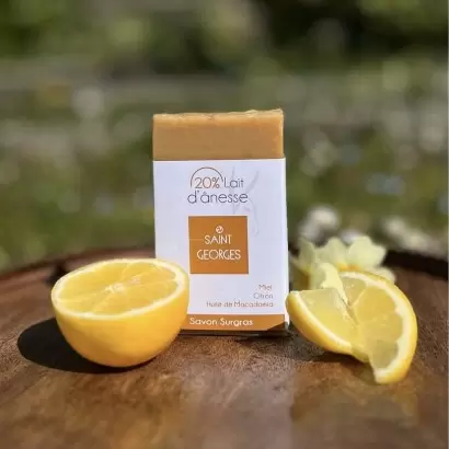 Savon BIO au lait d'ânesse, macadamia, miel & citron - Saint Georges