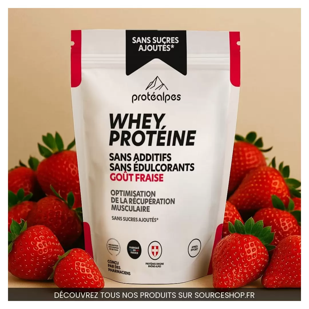 Whey Protéine Fraise - 750g - Sans Sucres Ajoutés | Protéalpes