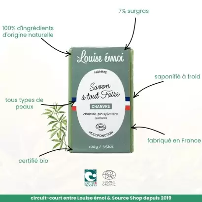 Savon / Shampoing au Chanvre Bio - 100g - Louise émoi