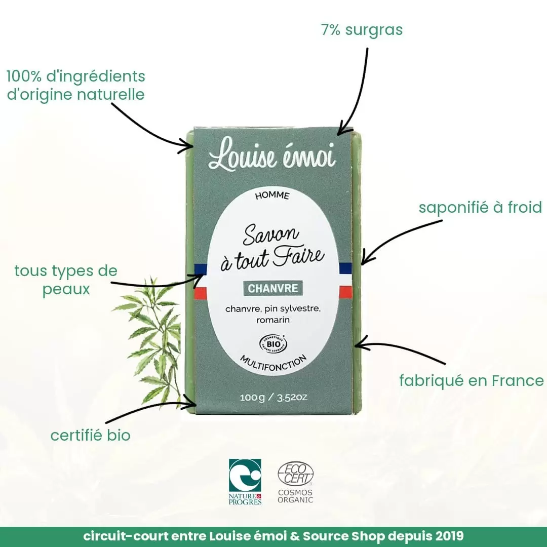 Savon / Shampoing au Chanvre Bio - 100g - Louise émoi