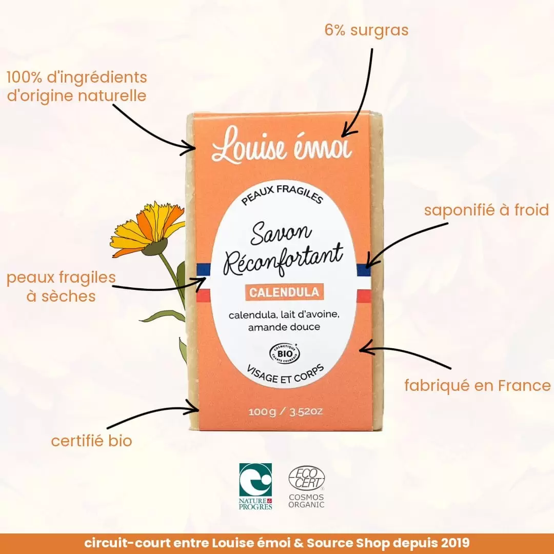 Savon solide Calendula et Lait d'avoine Bio - 100g - Louise émoi