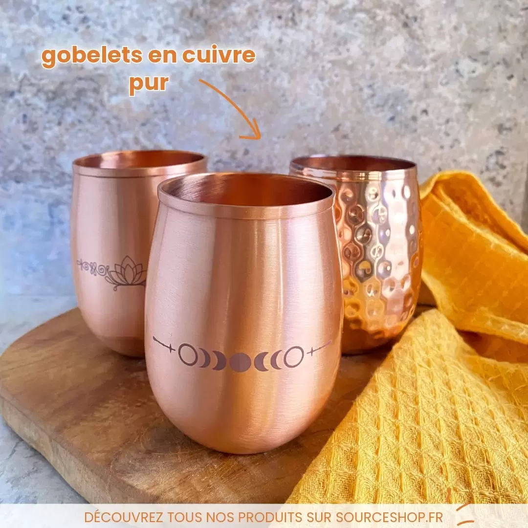 Gobelet en cuivre pur poli - Phases de la Lune - 350ml