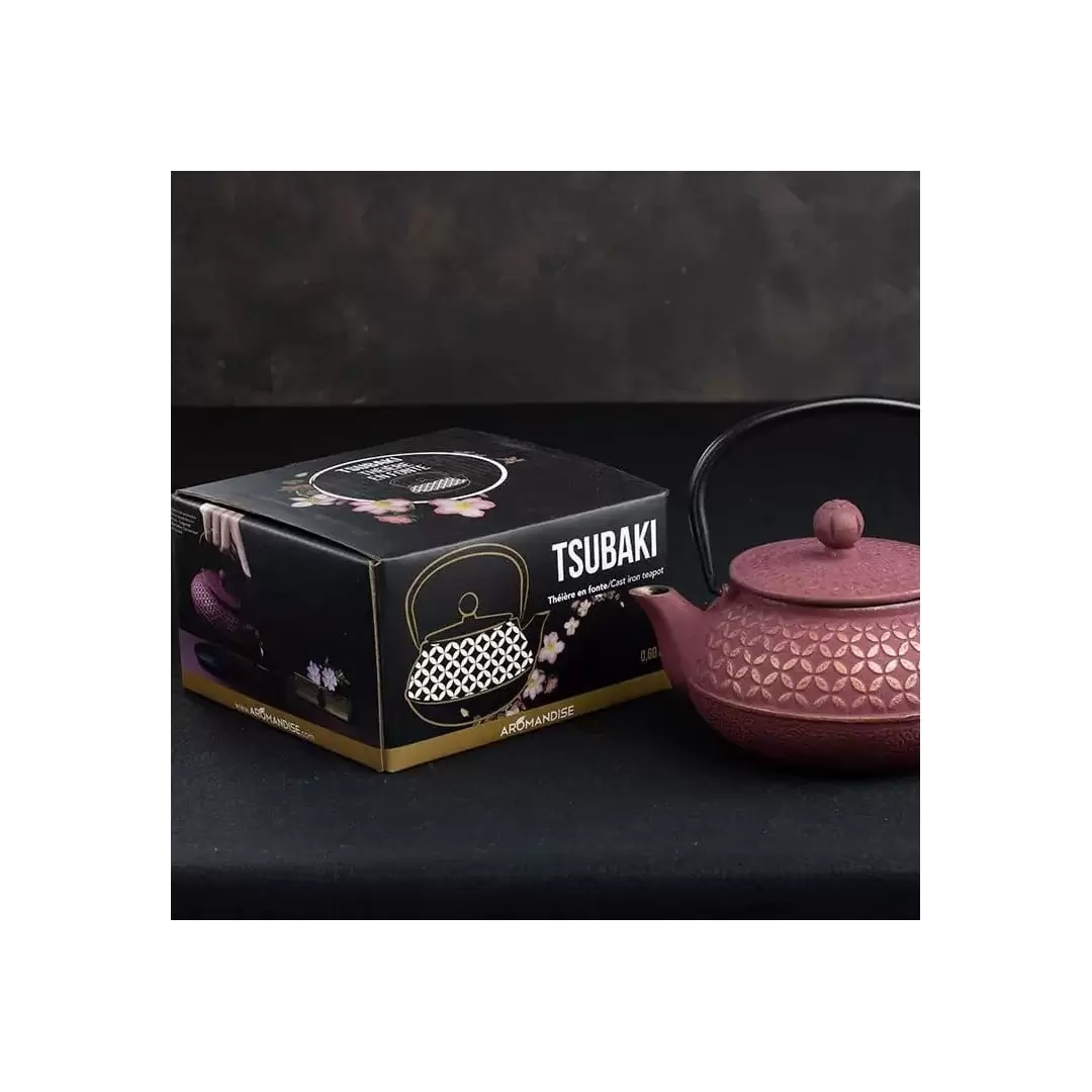 Théière Tsubaki en fonte rose vermillon 0.6L – Aromandise