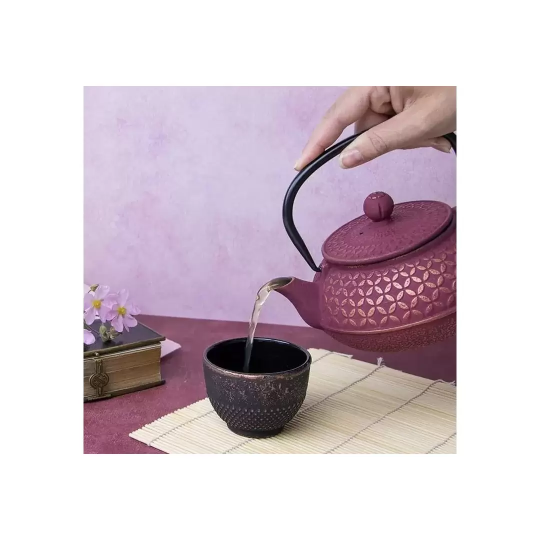 Théière Tsubaki en fonte rose vermillon 0.6L – Aromandise