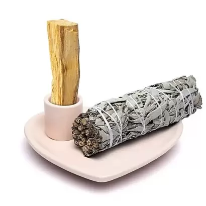 Brûleur de fumigation cœur rose pastel – support Palo Santo
