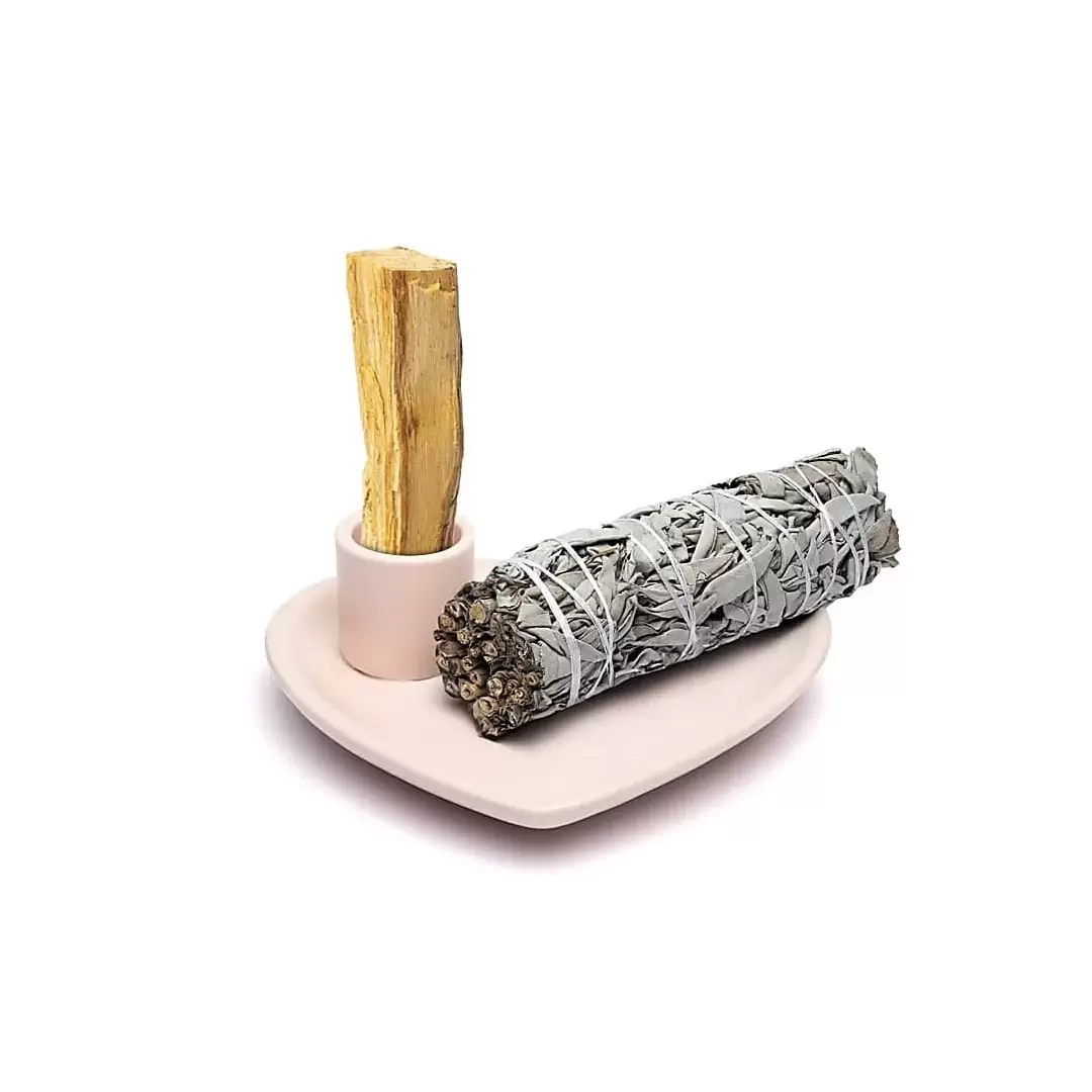 Brûleur de fumigation cœur rose pastel – support Palo Santo