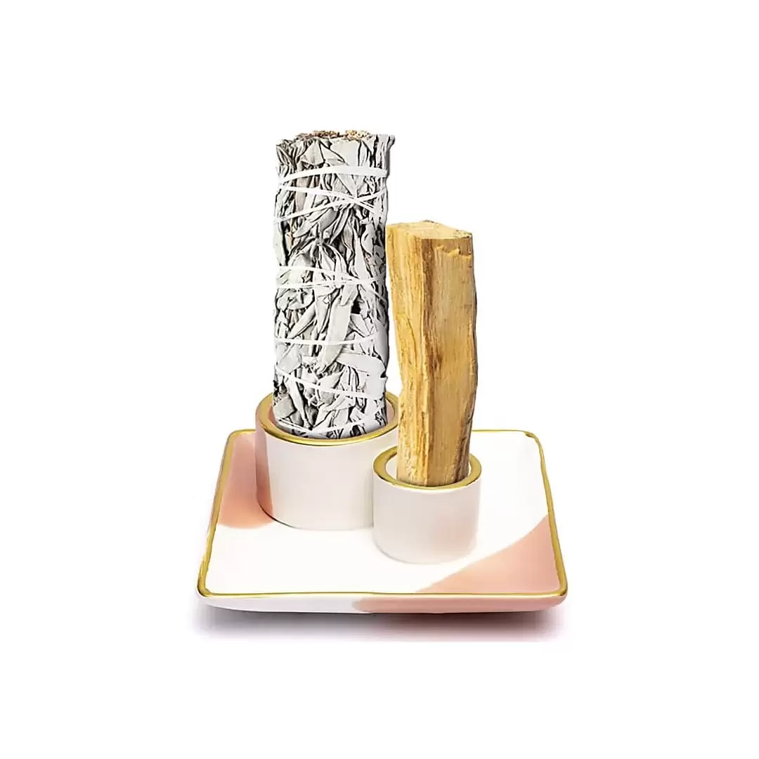 Brûleur de fumigation rose & or – support Palo Santo