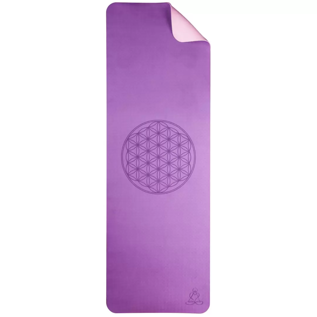 Tapis de yoga violet Fleur de Vie – Antidérapant & écologique