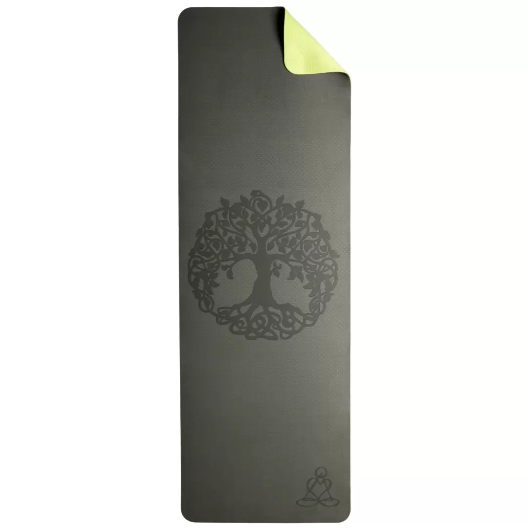 Tapis de yoga vert foncé Arbre de Vie – Antidérapant & écologique