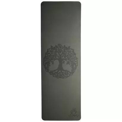 Tapis de yoga vert foncé Arbre de Vie – Antidérapant & écologique