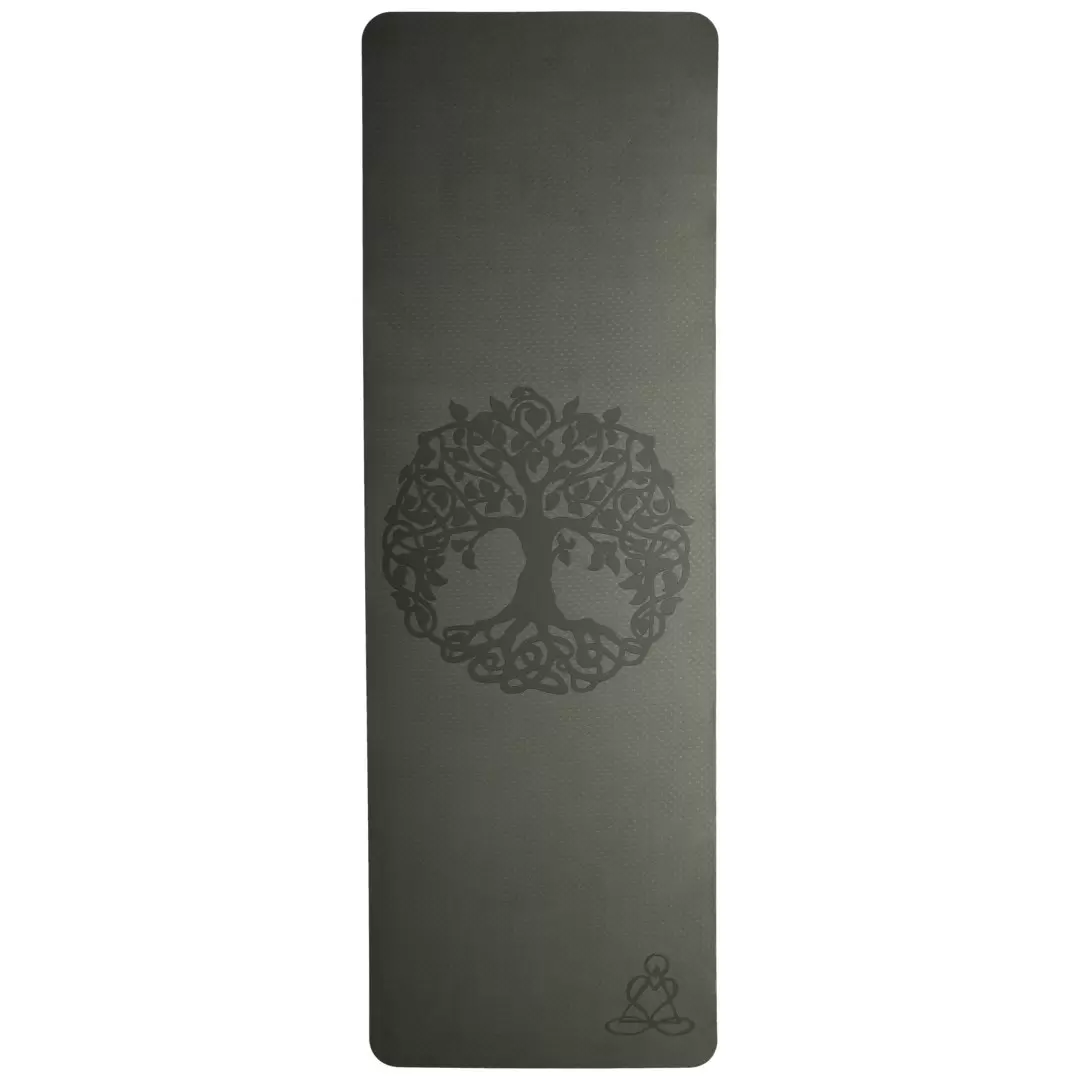 Tapis de yoga vert foncé Arbre de Vie – Antidérapant & écologique