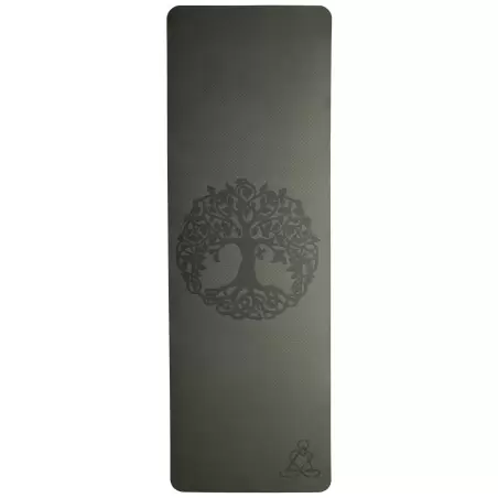 Tapis de yoga vert foncé Arbre de Vie – Antidérapant & écologique