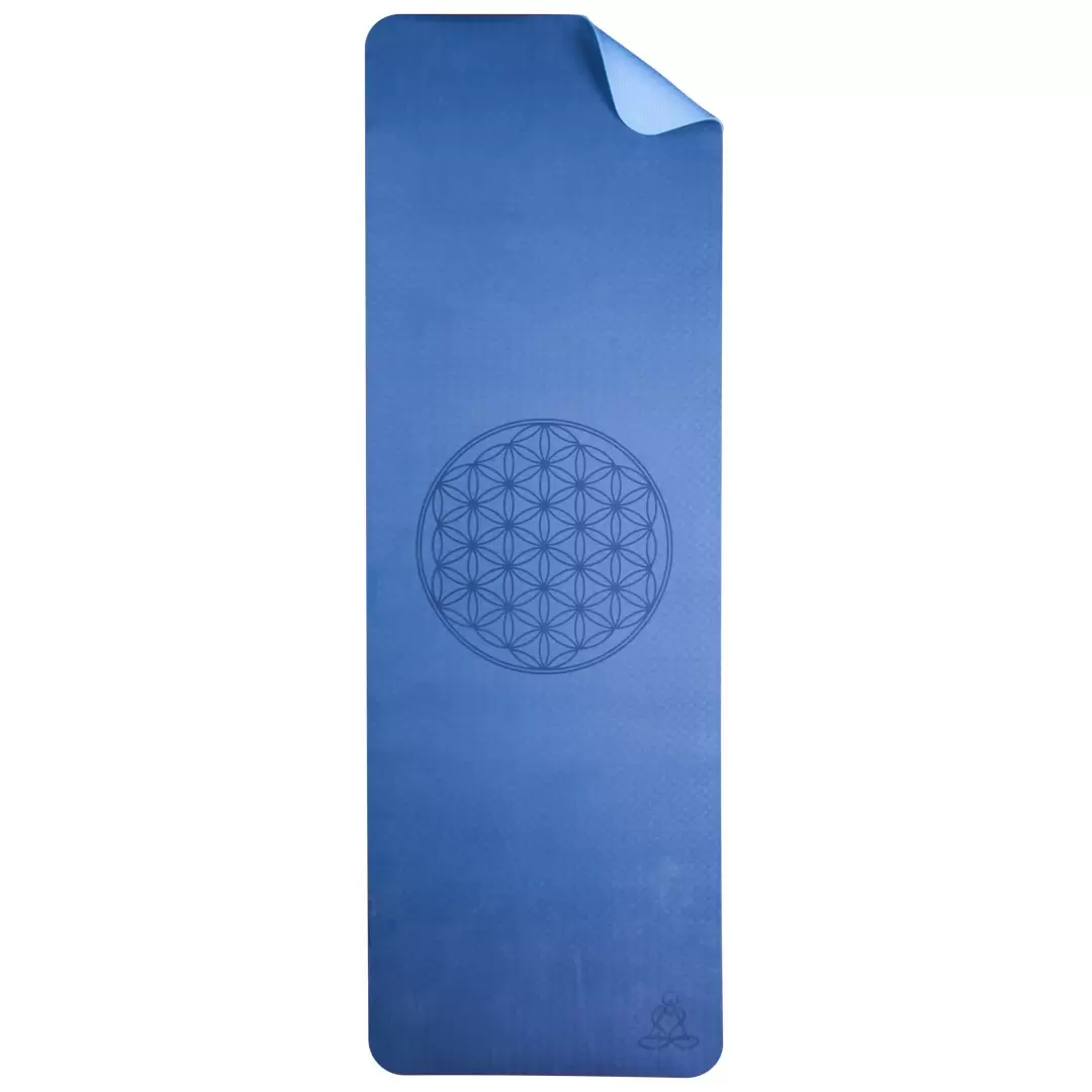 Tapis de yoga bleu Fleur de Vie – Antidérapant & écologique