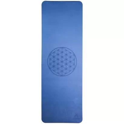 Tapis de yoga bleu Fleur de Vie – Antidérapant & écologique