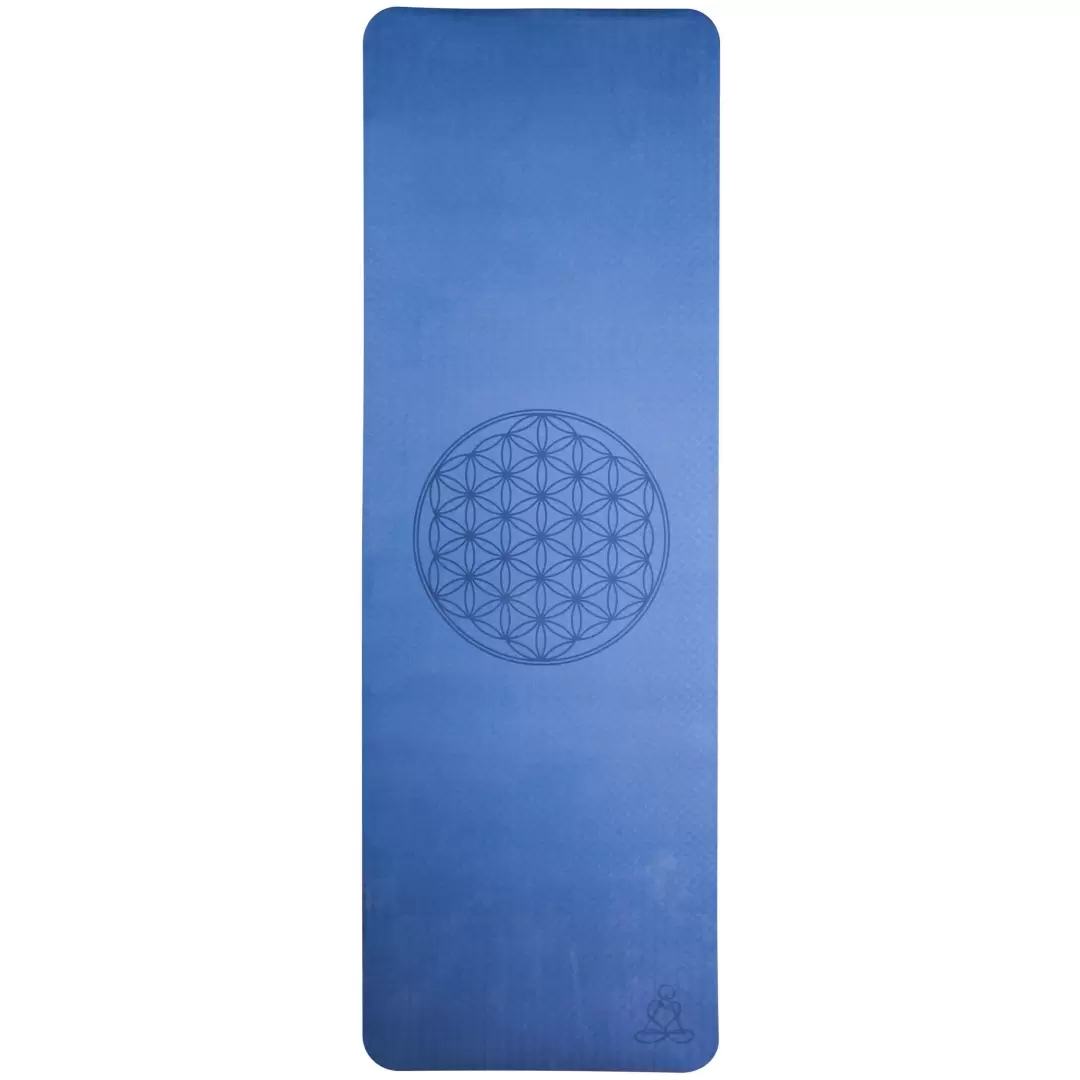 Tapis de yoga bleu Fleur de Vie – Antidérapant & écologique