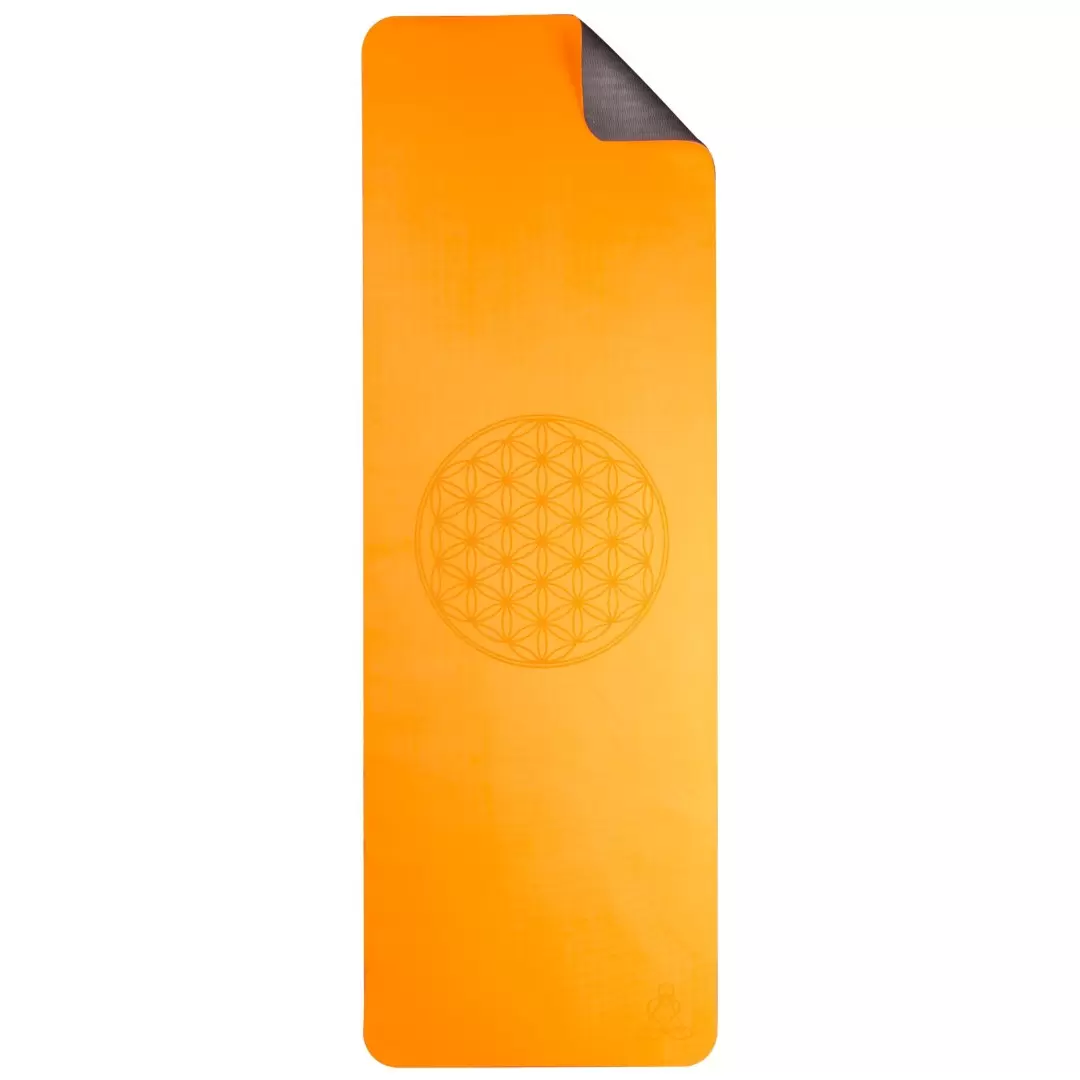 Tapis de yoga orange Fleur de Vie – écologique & antidérapant