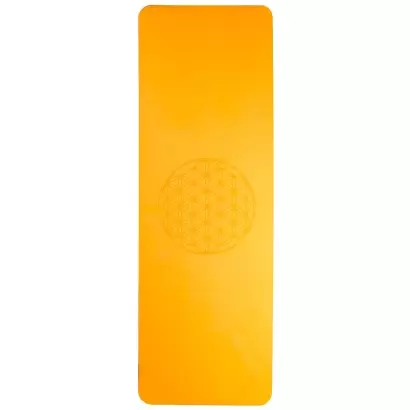Tapis de yoga orange Fleur de Vie – écologique & antidérapant