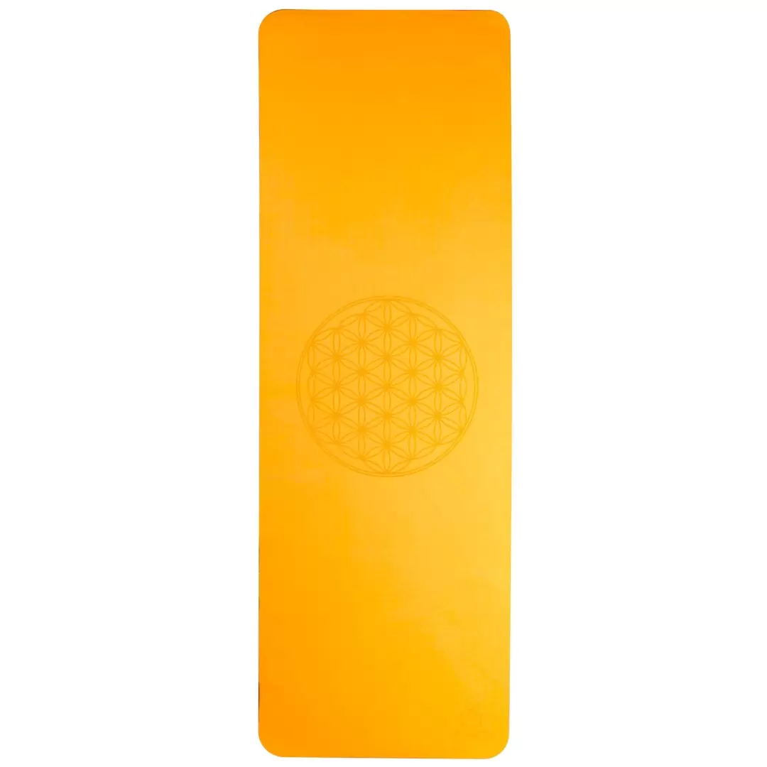 Tapis de yoga orange Fleur de Vie – écologique & antidérapant
