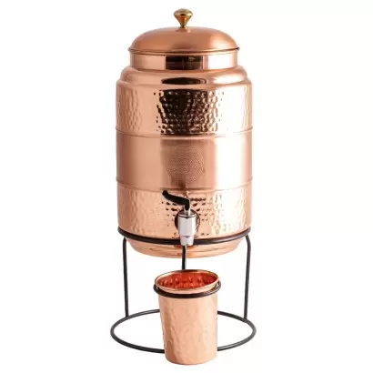 Fontaine en cuivre Fleur de Vie 5 L – avec gobelet assorti & pied en métal