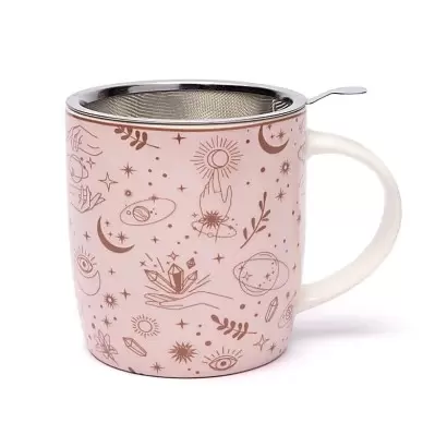 Mug à infusion Mystique Rose en porcelaine fine + filtre inox