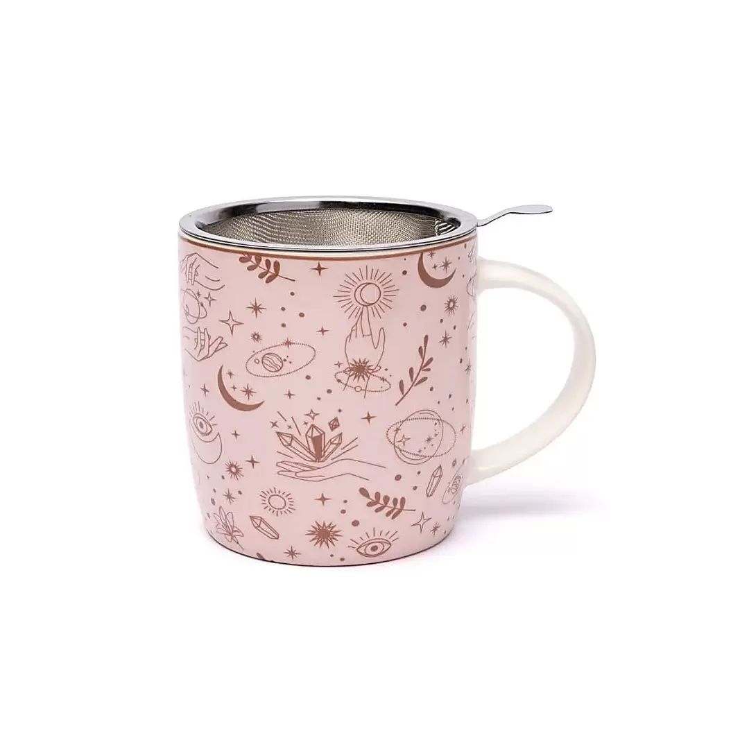 Mug à infusion Mystique Rose en porcelaine fine + filtre inox