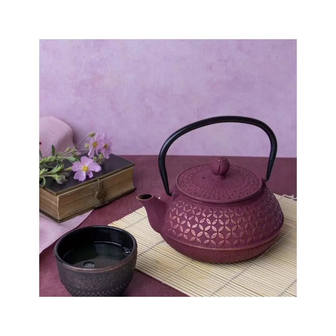 Théière Tsubaki en fonte rose vermillon 0.6L – Aromandise
