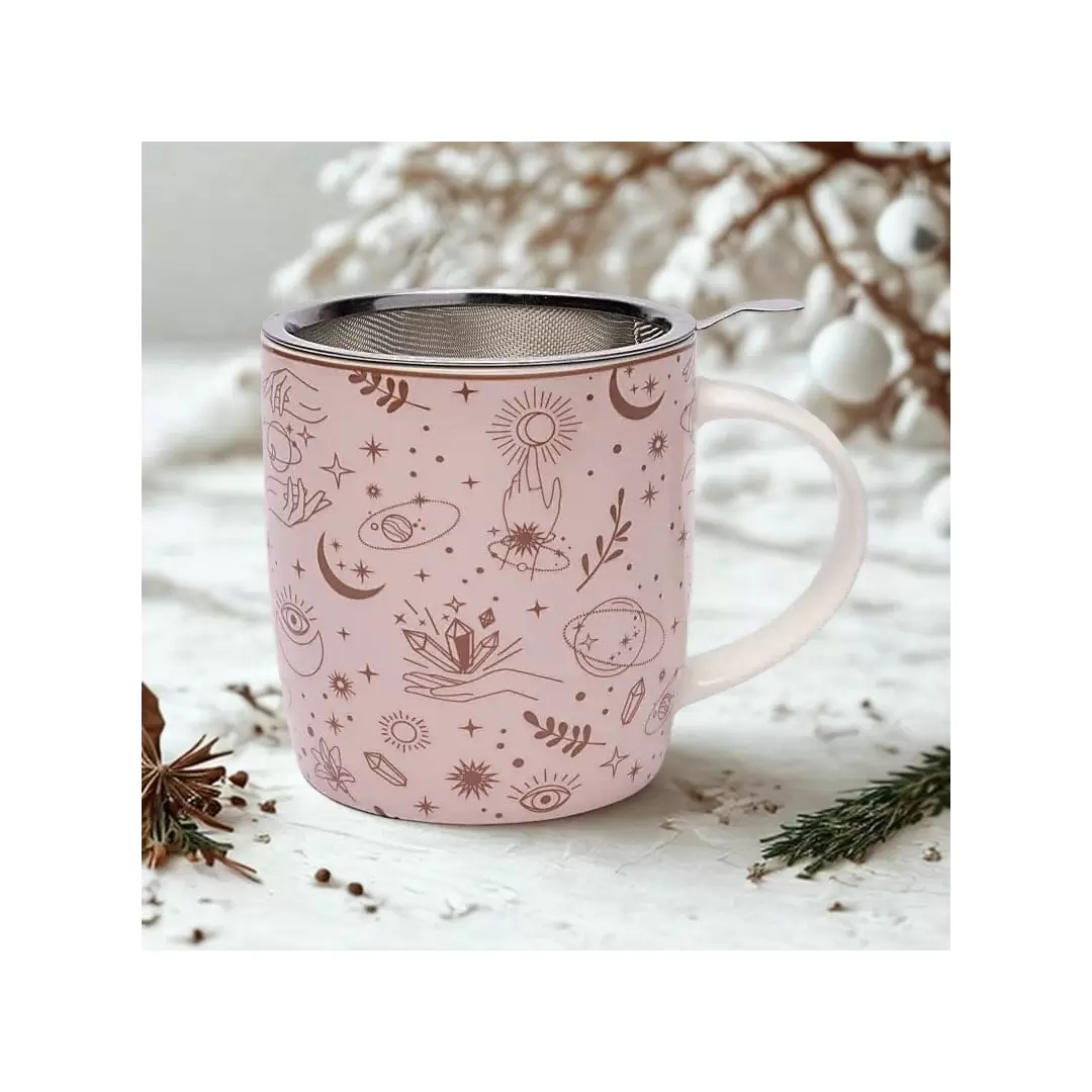 Mug à infusion Mystique Rose en porcelaine fine + filtre inox