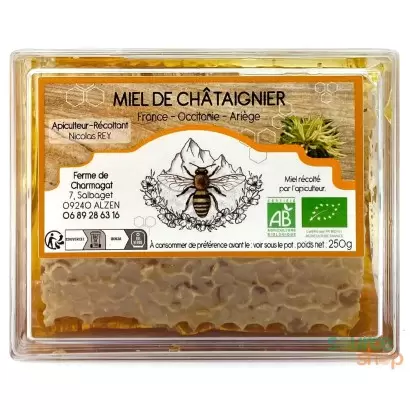 Miel en rayon de Châtaigner BIO des Pyrénées - Ferme de Charmagat