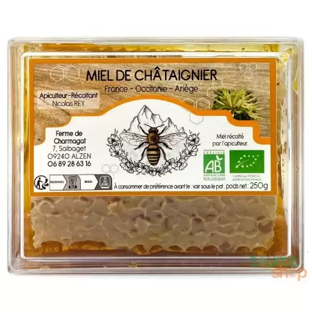 Miel en rayon de Châtaigner BIO des Pyrénées - Ferme de Charmagat