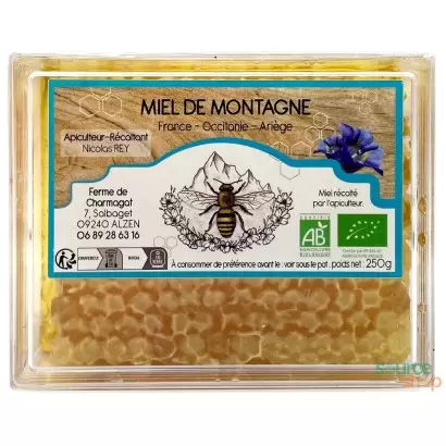 Miel en rayon de Montagne BIO des Pyrénées - Ferme de Charmagat