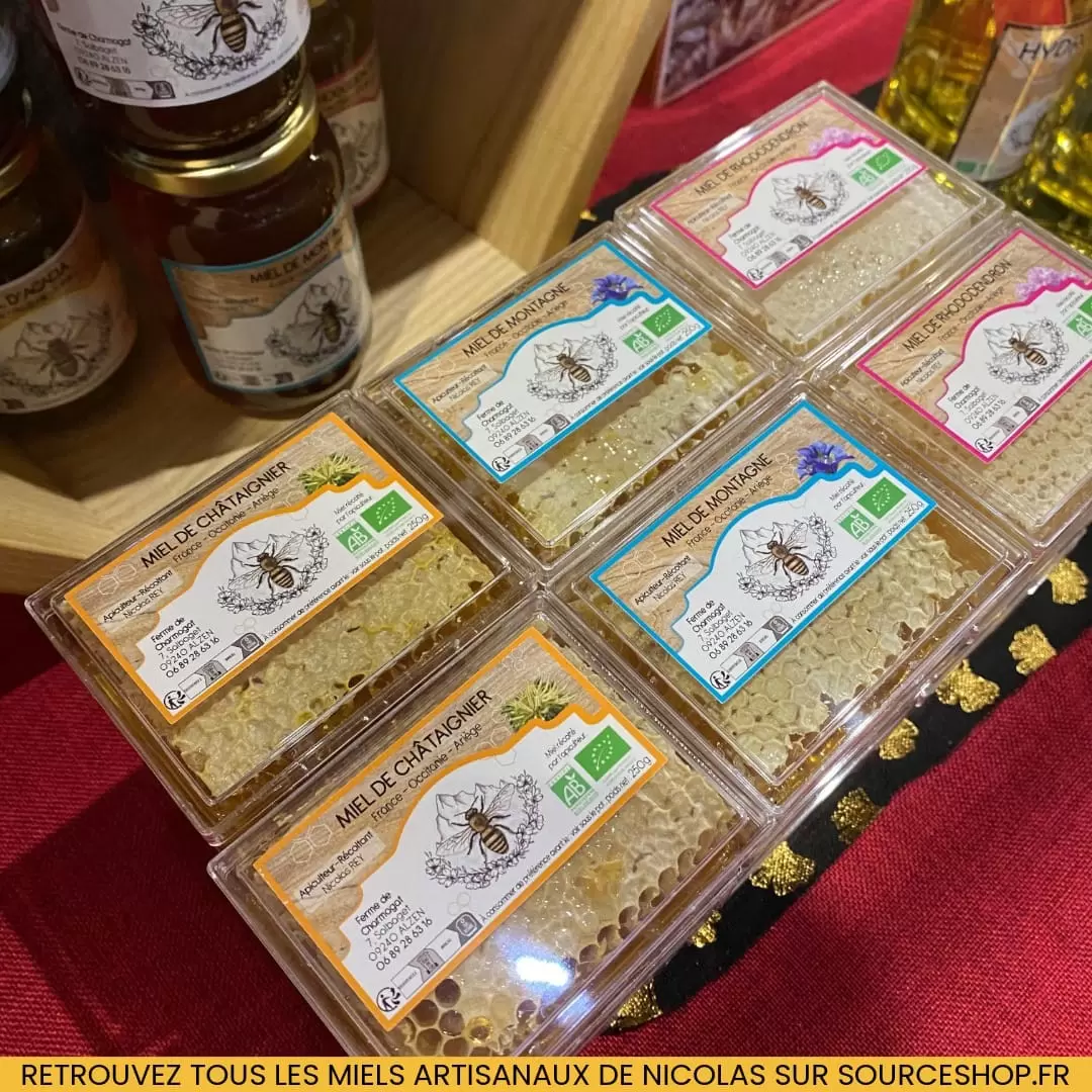 Miel en rayon de Châtaigner BIO des Pyrénées - Ferme de Charmagat