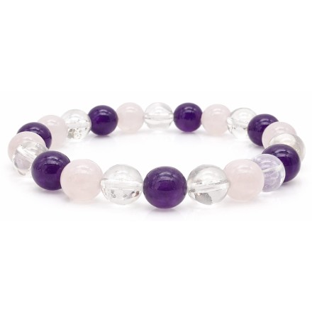 Bracelet triangle d'or : améthyste, cristal de roche, quartz rose