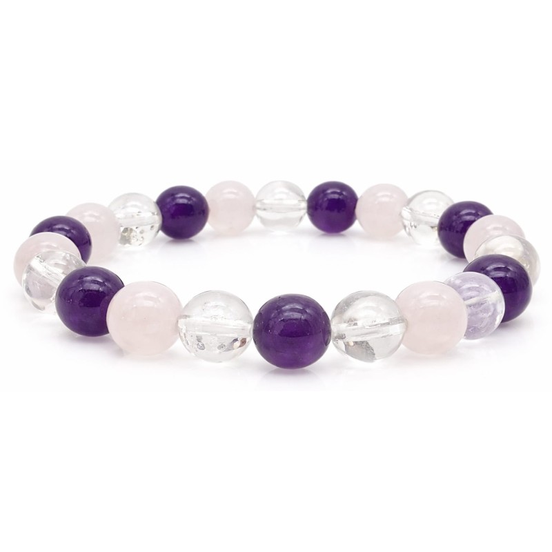 Bracelet triangle d'or : améthyste, cristal de roche, quartz rose