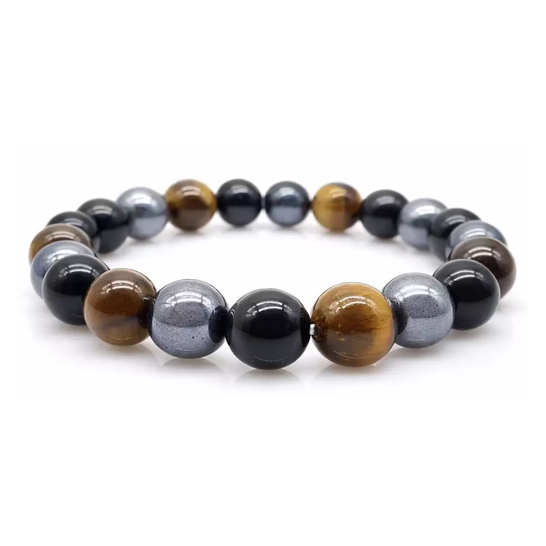 Bracelet Obsidienne Noire, Hématite, Oeil de Tigre