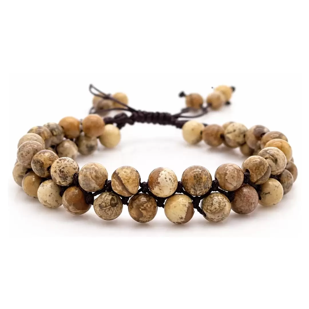 Bracelet double en pierre de Paysage réglable - Qualité A