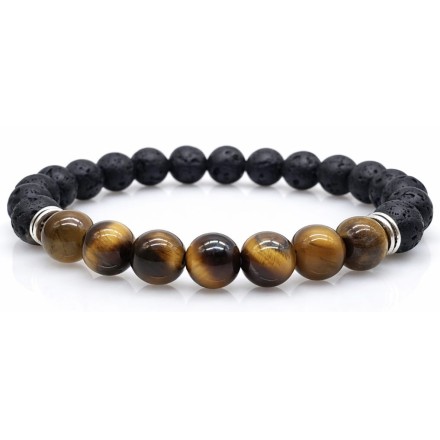 Bracelet Oeil de Tigre & Lave - Confiance, Equilibre & Conscience