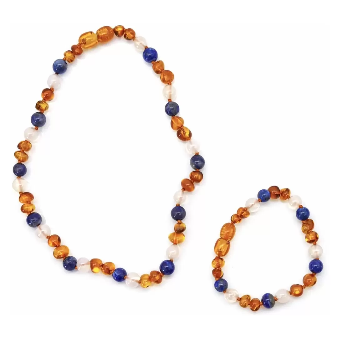 Kit Collier + bracelet bébé  - Ambre, Lapis Lazuli & Agate - 123Ambre